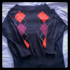 Express Argyle Print Off The Shoulder Sweater